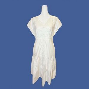 eshakti‎ White Button Short Sleeved Dress with Pockets Size L NWOT Minimalist